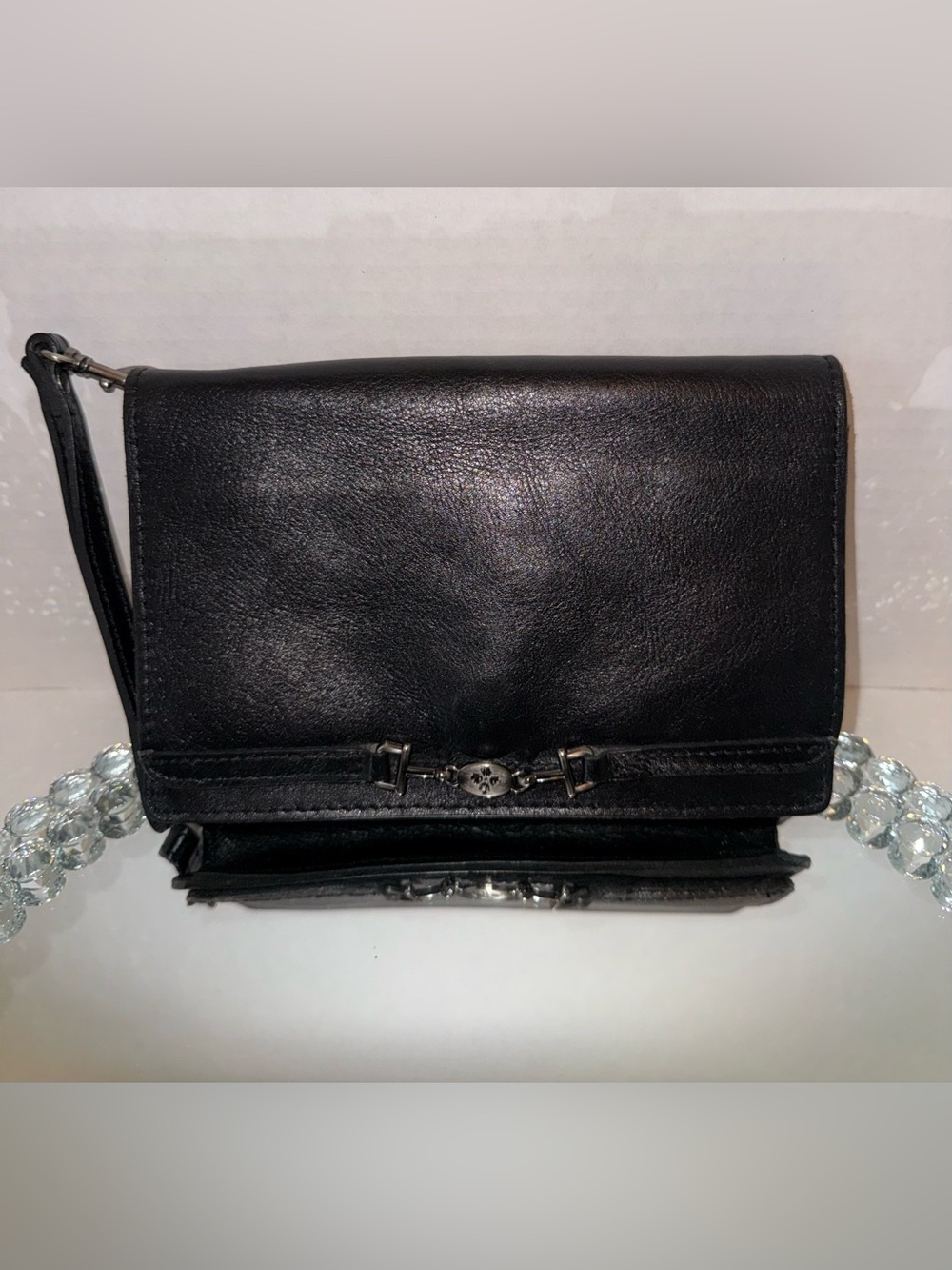 Patricia Nash Black Leather Crossbody with Silver Hardware and Wristlet